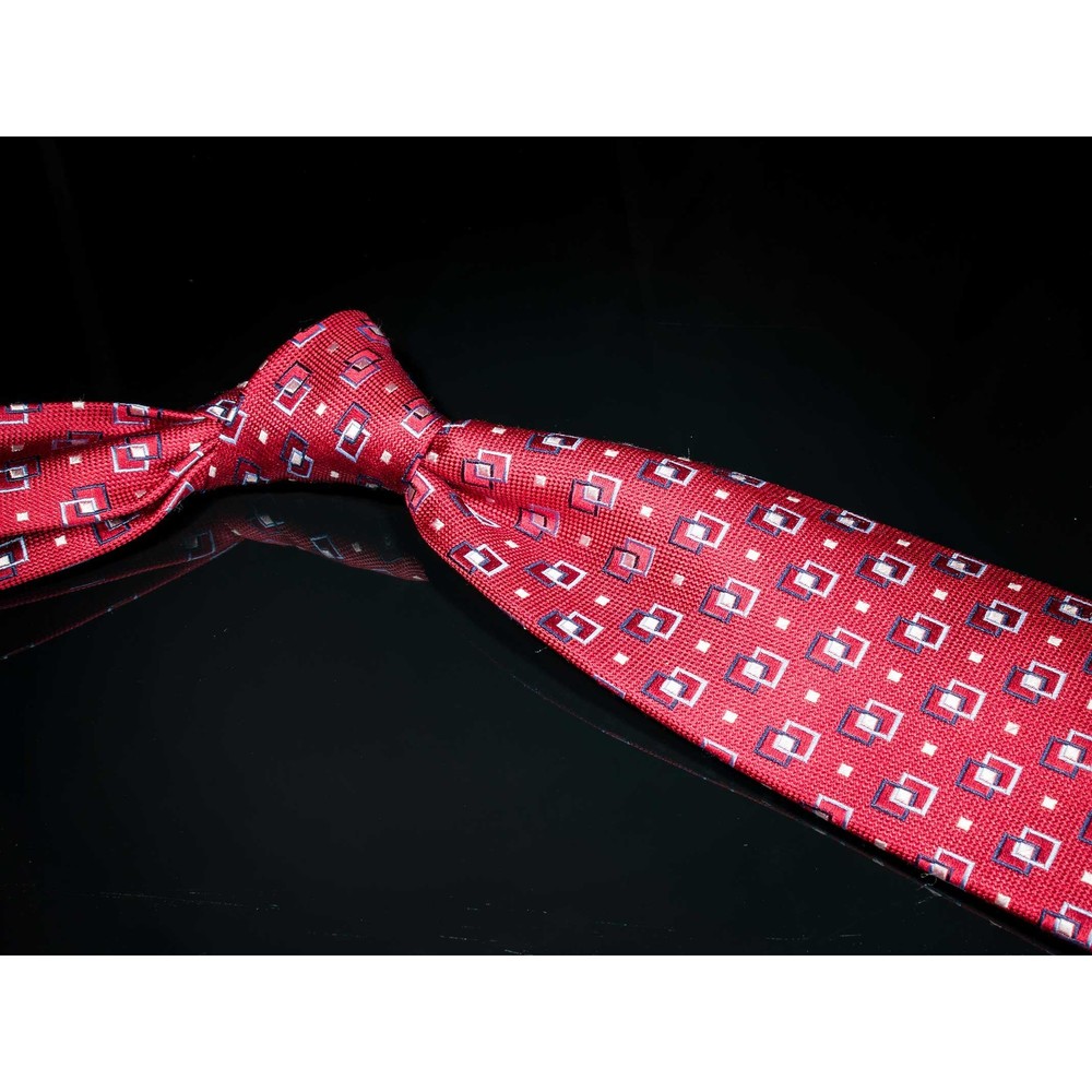 Jos. A. Bank 100% Silk Tie Red Blue Geometric Mens Designer Necktie